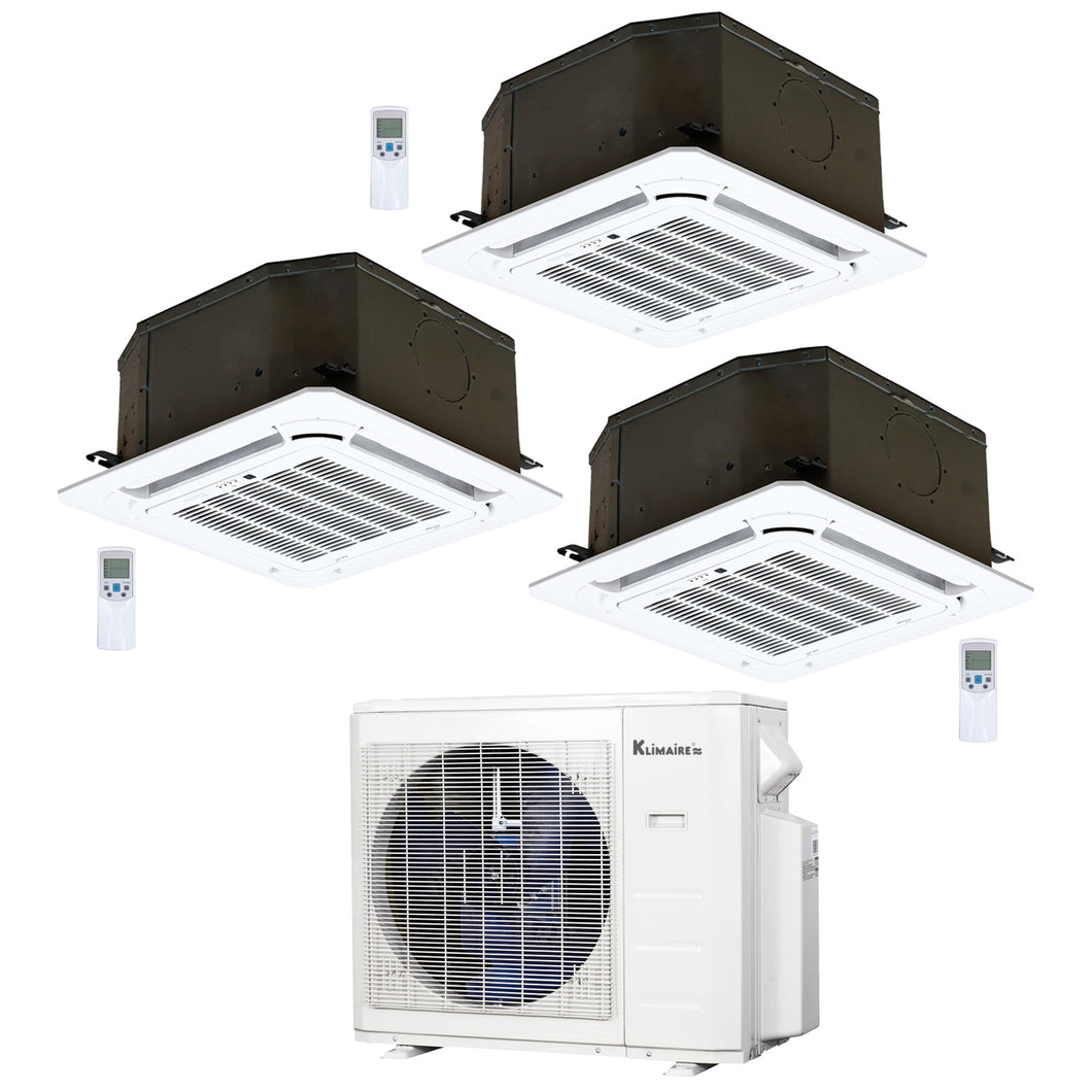 3-Zone Klimaire 23.9 SEER2 Multi Split Ceiling Cassette Air Conditoner Heat Pump System 12+12+18