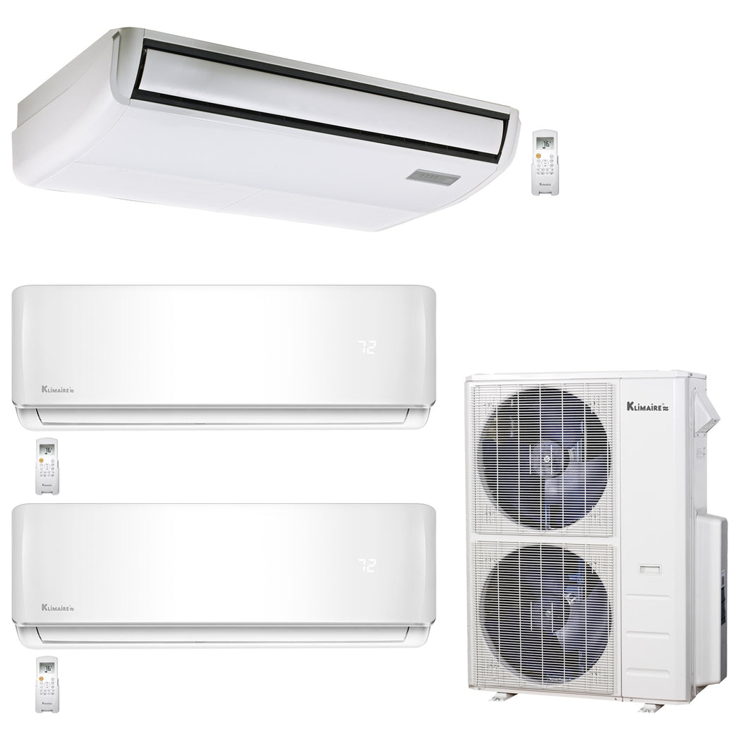 3-Zone Klimaire 21.1 SEER2 Multi Split Wall Mount Foor-ceiling Air Conditioner Heat Pump System 12+18+24