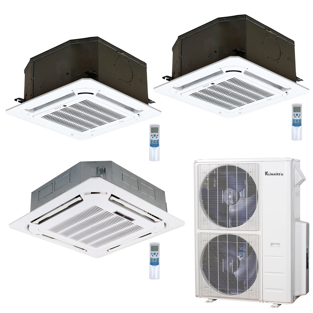 3-Zone Klimaire 23.9 SEER2 Multi Split Ceiling Cassette Air Conditioner Heat Pump System 12+18+24