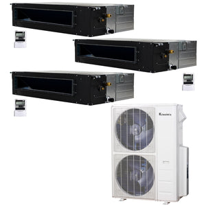 3-Zone Klimaire 21.9 SEER2 Multi Split Ducted Recessed Air Conditoner Heat Pump System 12+18+24 1