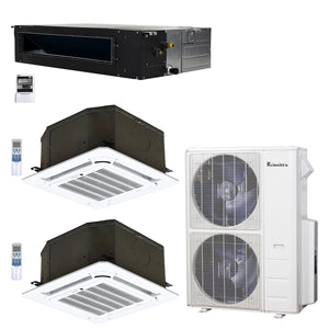 3-Zone Klimaire 21.9 SEER2 Multi Split Ceiling Cassette Ducted Recessed Air Conditoner Heat Pump System 18+18+24 1