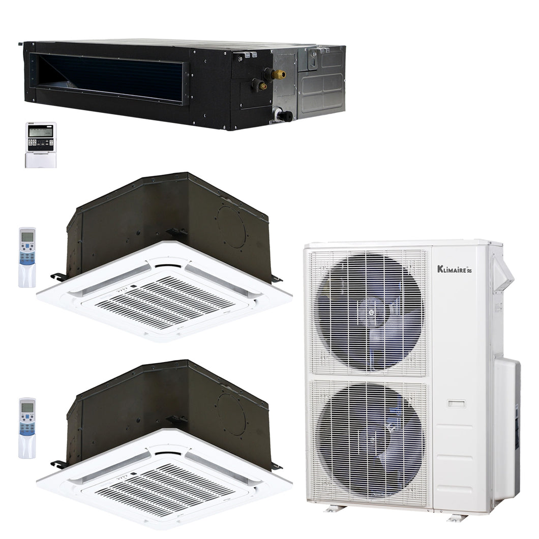 3-Zone Klimaire 21.9 SEER2 Multi Split Ceiling Cassette Ducted Recessed Air Conditoner Heat Pump System 18+18+24