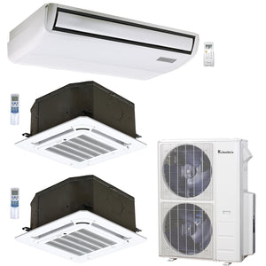 3-Zone Klimaire 23.9 SEER2 Mylti Split Ceiling Cassette Floor-ceiling Air Conditioner Heat Pump System 12+18+24 1