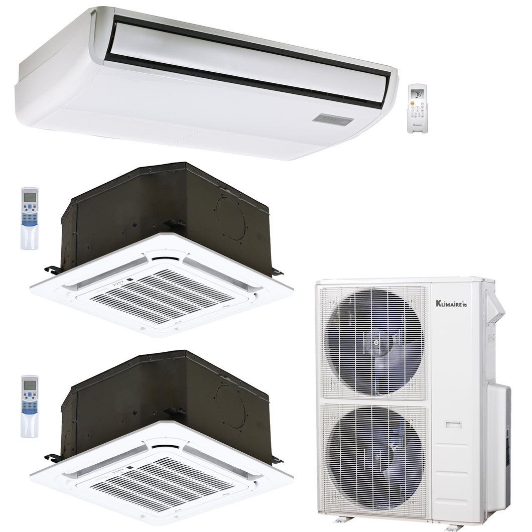 3-Zone Klimaire 23.9 SEER2 Mylti Split Ceiling Cassette Floor-ceiling Air Conditioner Heat Pump System 12+18+24