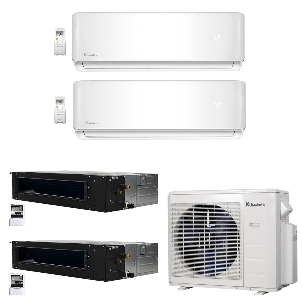4-Zone Klimaire 21.9 SEER2 Multi Split Ducted Recessed Wall Mount Air Conditioner Heat Pump System 12+12+9+9