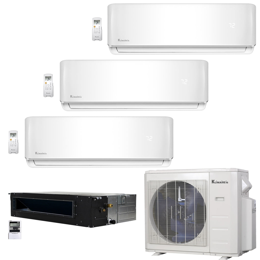 4-Zone Klimaire 21.9 SEER2 Multi Split Wall Mount Ducted Recesssed Air Conditioner Heat Pump System 9+9+12+18