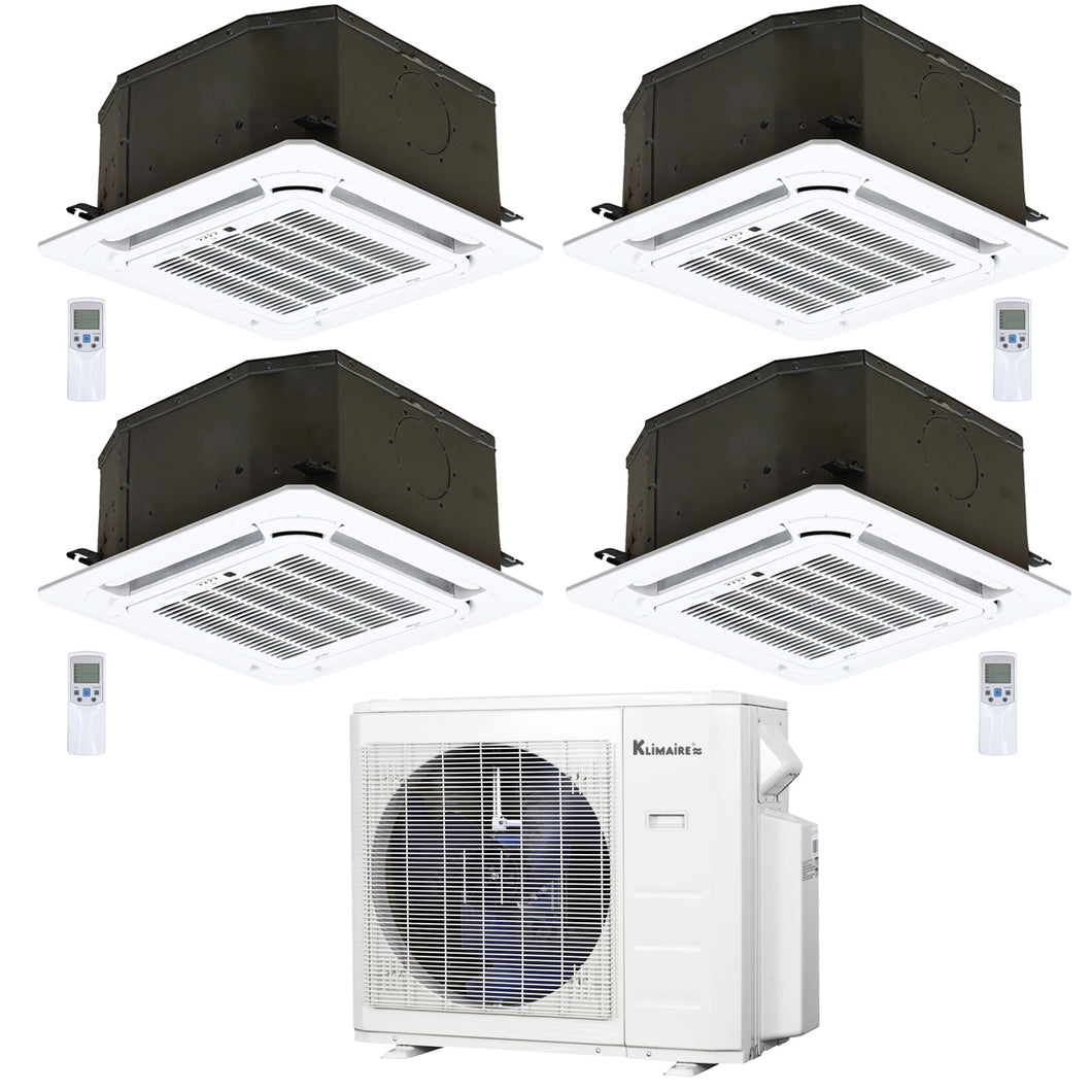 4-Zone Klimaire 23.9 SEER2 Multi Split Ceiling Cassette Air Conditioner Heat Pump System 12+12+12+12