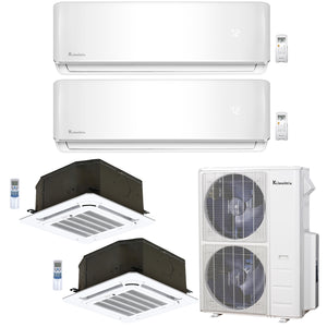 4-Zone Klimaire 23.9 SEER2 Multi Split Ceiling Cassette Wall Mount Air Conditioner Heat Pump System 12+12+18+18 1
