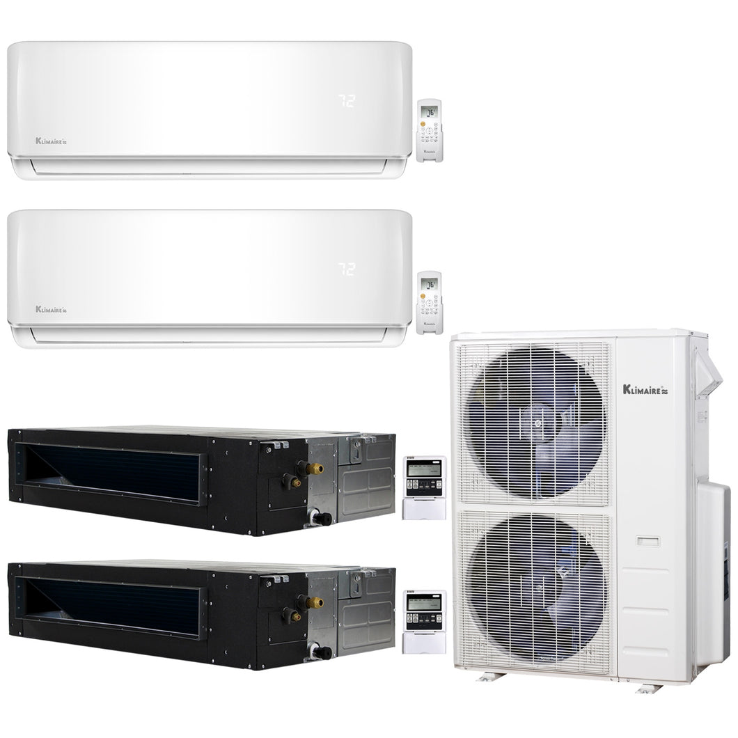 4-Zone Klimaire 21.9 SEER2 Multi Split Wall Mount Ducted Recesssed Air Conditioner Heat Pump System 12+12+18+18