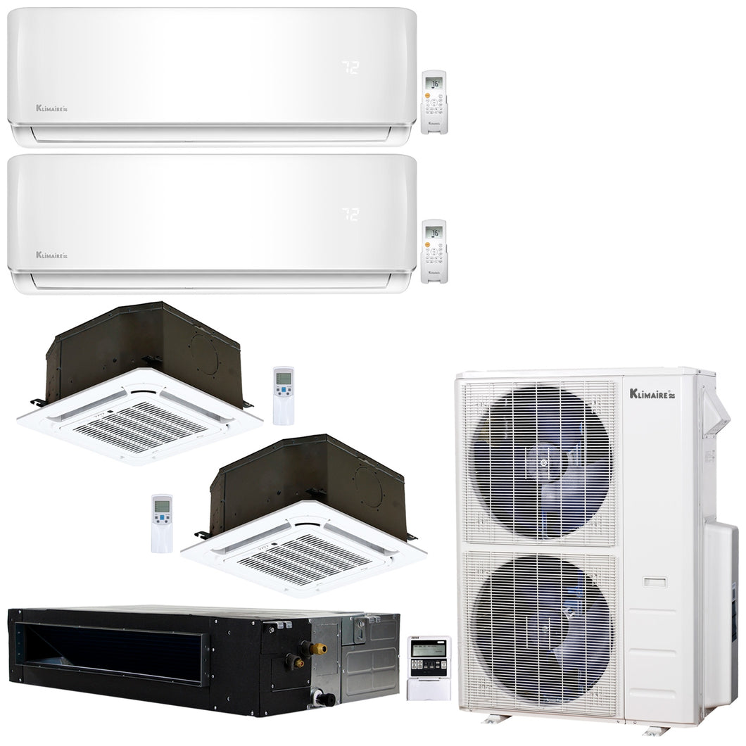 5-Zone Klimaire 20.1 SEER2 Multi Split Wall Mount Ducted Recessed Air Conditioner Heat Pump System 9+9+12+12+18