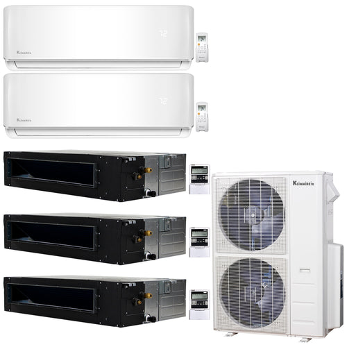 5-Zone Klimaire 20.8 SEER2 Multi Split Wall Mount Ducted Recessed Air Conditioner Heat Pump System 9+9+12+12+18