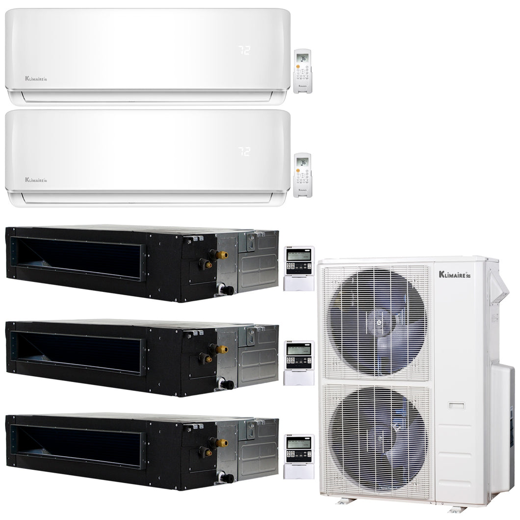 5-Zone Klimaire 20.1 SEER2 Multi Split Wall Mount Ducted Recessed Air Conditioner Heat Pump System 9+9+12+12+12