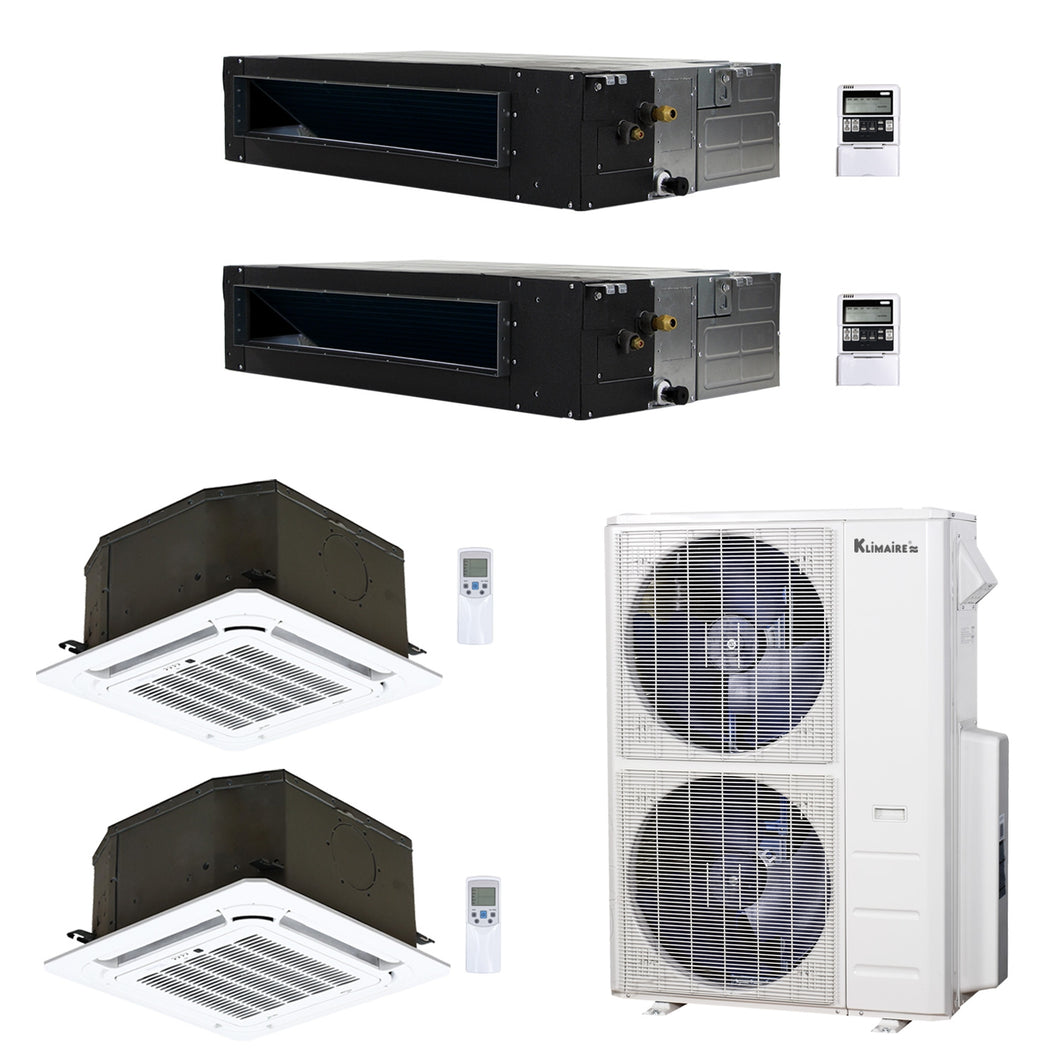 4-Zone Klimaire 21.9 SEER2 Multi Split Ceiling Cassette Ducted Recessed Air Conditioner Heat Pump System 12+12+18+18