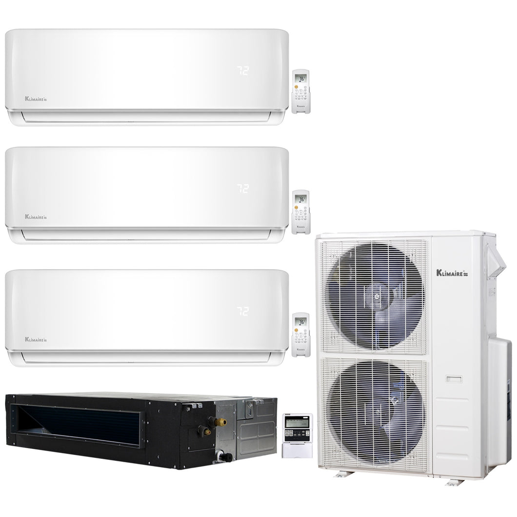 4-Zone Klimaire 21.9 SEER2 Multi Split Wall Mount Ducted Recesssed Air Conditioner Heat Pump System 9+9+12+24