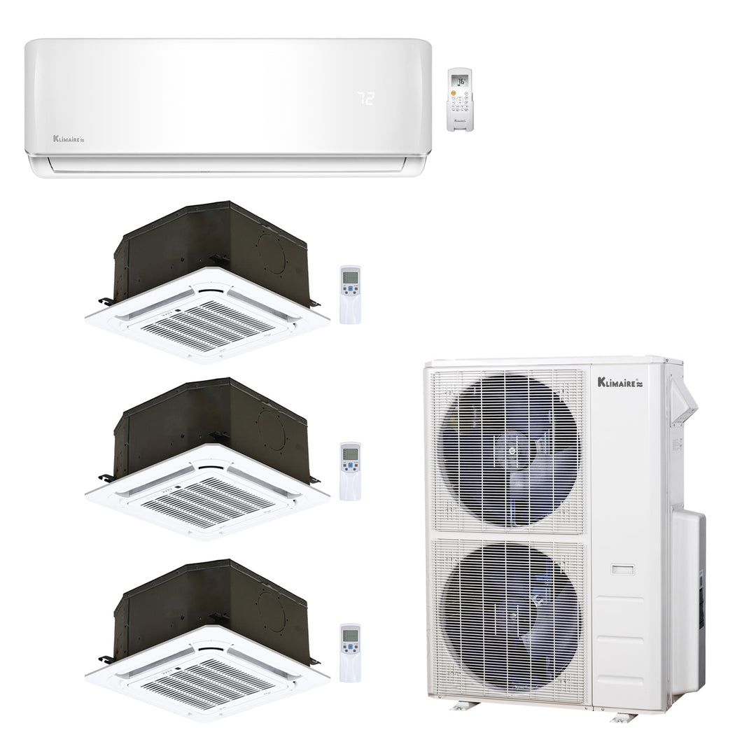 4-Zone Klimaire 23.9 SEER2 Multi Split Ceiling Cassette Wall Mount Air Conditioner Heat Pump System 12+12+12+24