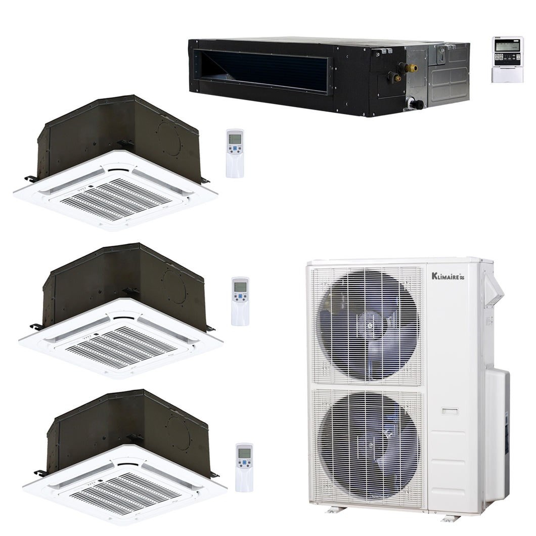 4-Zone Klimaire 21.9 SEER2 Multi Split Ceiling Cassette Ducted Recessed Air Conditioner Heat Pump System 12+12+12+18