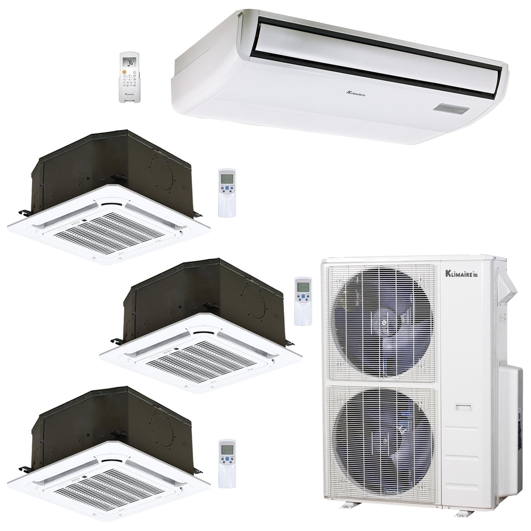 4-Zone Klimaire 23.9 SEER2 Multi Split Ceiling Cassette Floor-ceiing Air Conditioner Heat Pump System 12+12+12+18