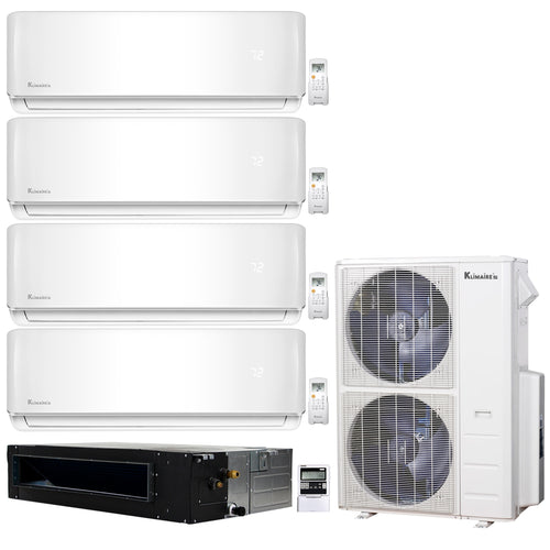 5-Zone Klimaire 20.1 SEER2 Multi Split Wall Mount Ducted Recessed Air Conditioner Heat Pump System 9+9+9+9+24