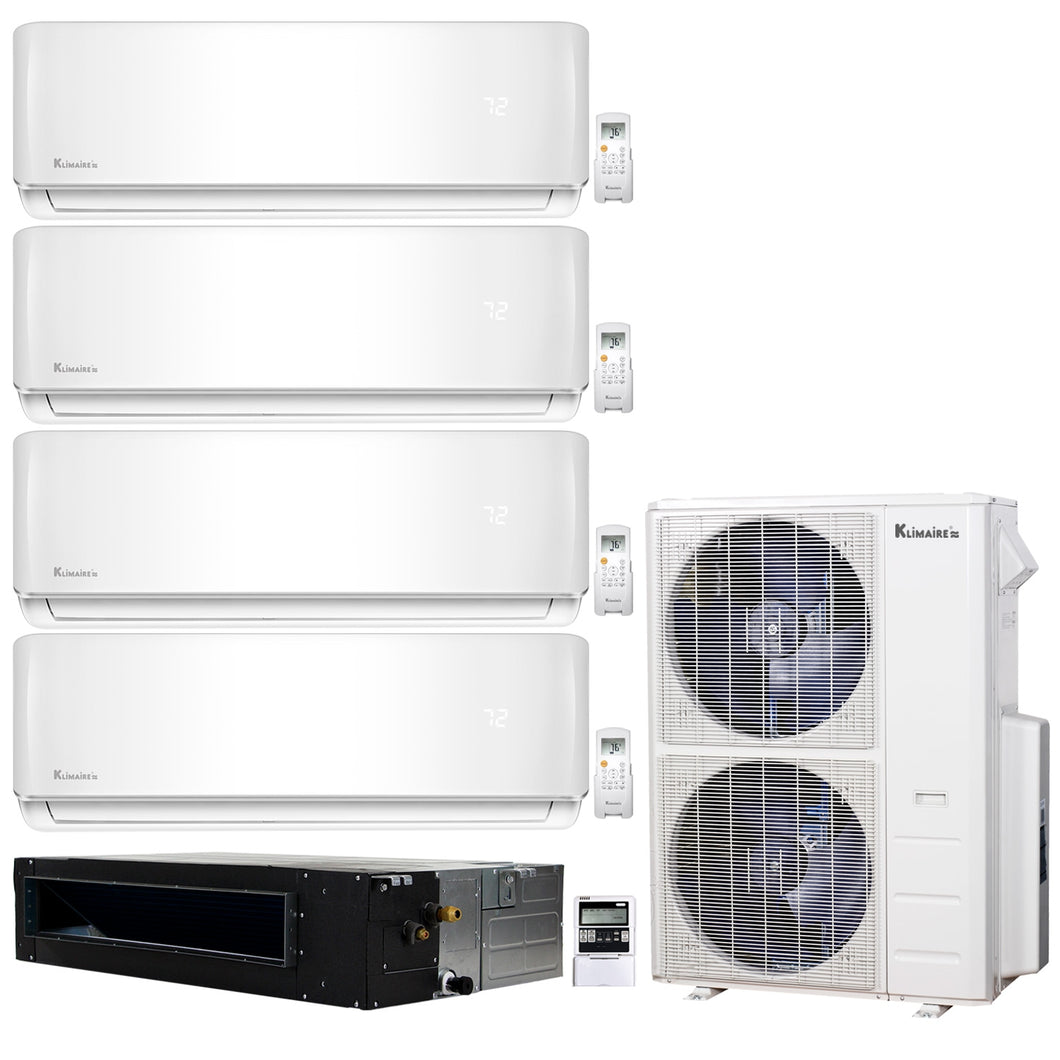 5-Zone Klimaire 20.1 SEER2 Multi Split Wall Mount Ducted Recessed Air Conditioner Heat Pump System 9+9+9+9+18