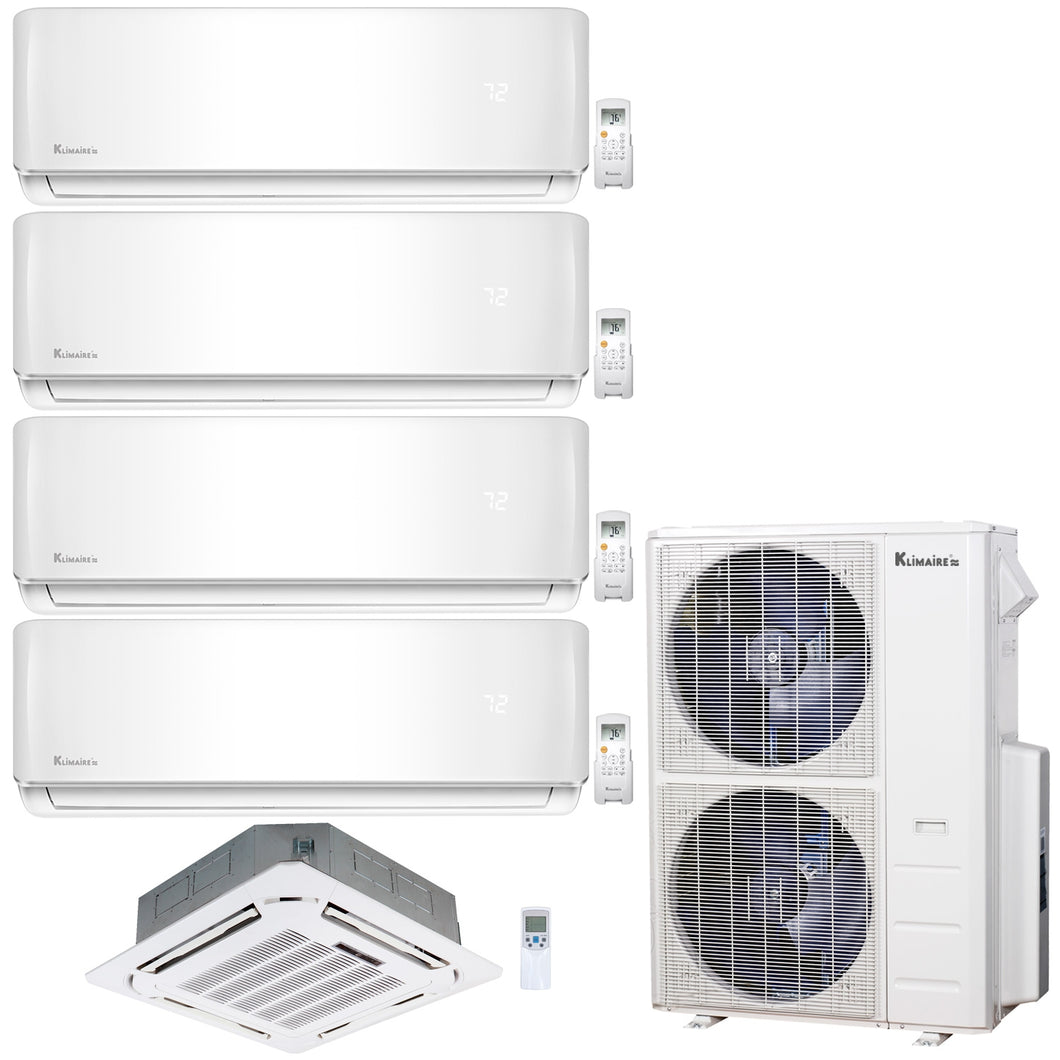 5-Zone Klimaire 21.3 SEER2 Multi Split Wall Mount Ceiling Cassette Air Conditioner Heat Pump System 9+9+9+9+24