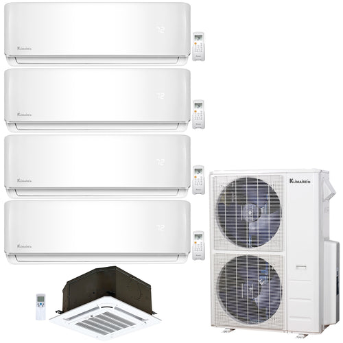 5-Zone Klimaire 21.3 SEER2 Multi Split Wall Mount Ceiling Cassette Air Conditioner Heat Pump System 9+9+9+9+12