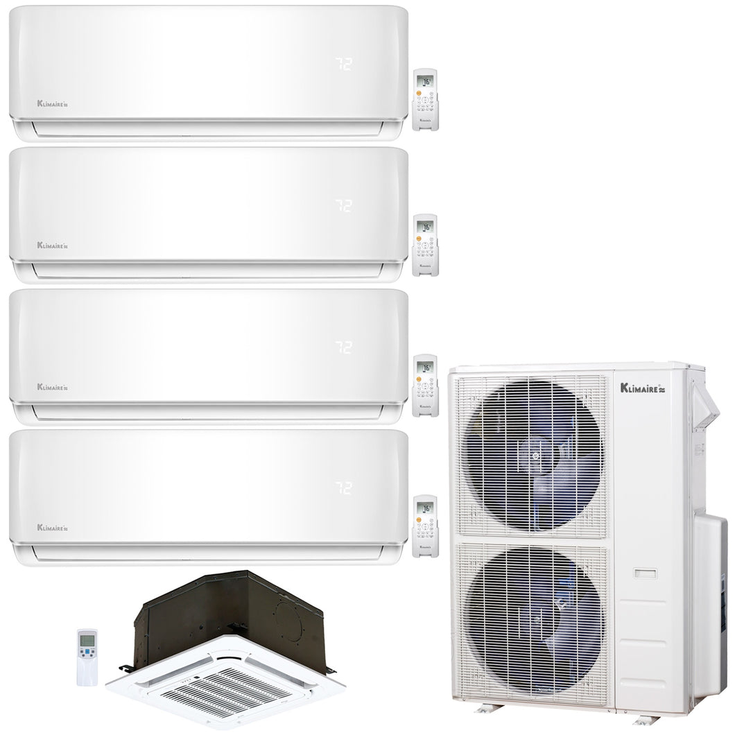5-Zone Klimaire 21.3 SEER2 Multi Split Wall Mount Ceiling Cassette Air Conditioner Heat Pump System 9+9+9+9+12