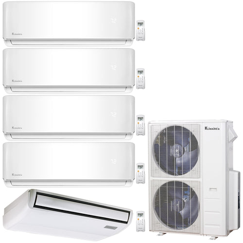 5-Zone Klimaire 21.3 SEER2 Multi Split Wall Mount Floor-ceiling Air Conditioner Heat Pump System 9+9+12+12+18