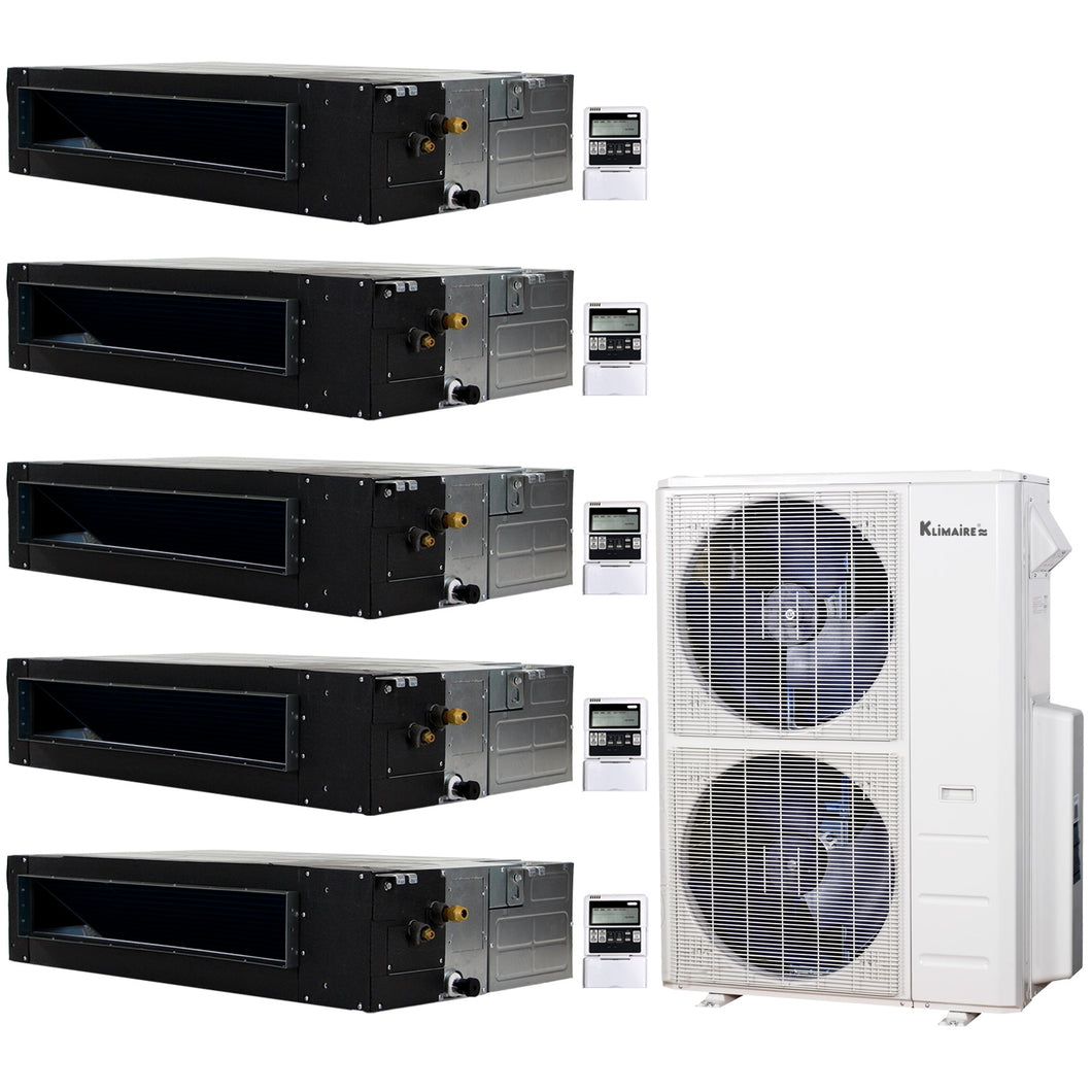 5-Zone Klimaire 20.1 SEER2 Multi Split Ducted Recessed Air Conditioner Heat Pump System 12+12+12+12+12