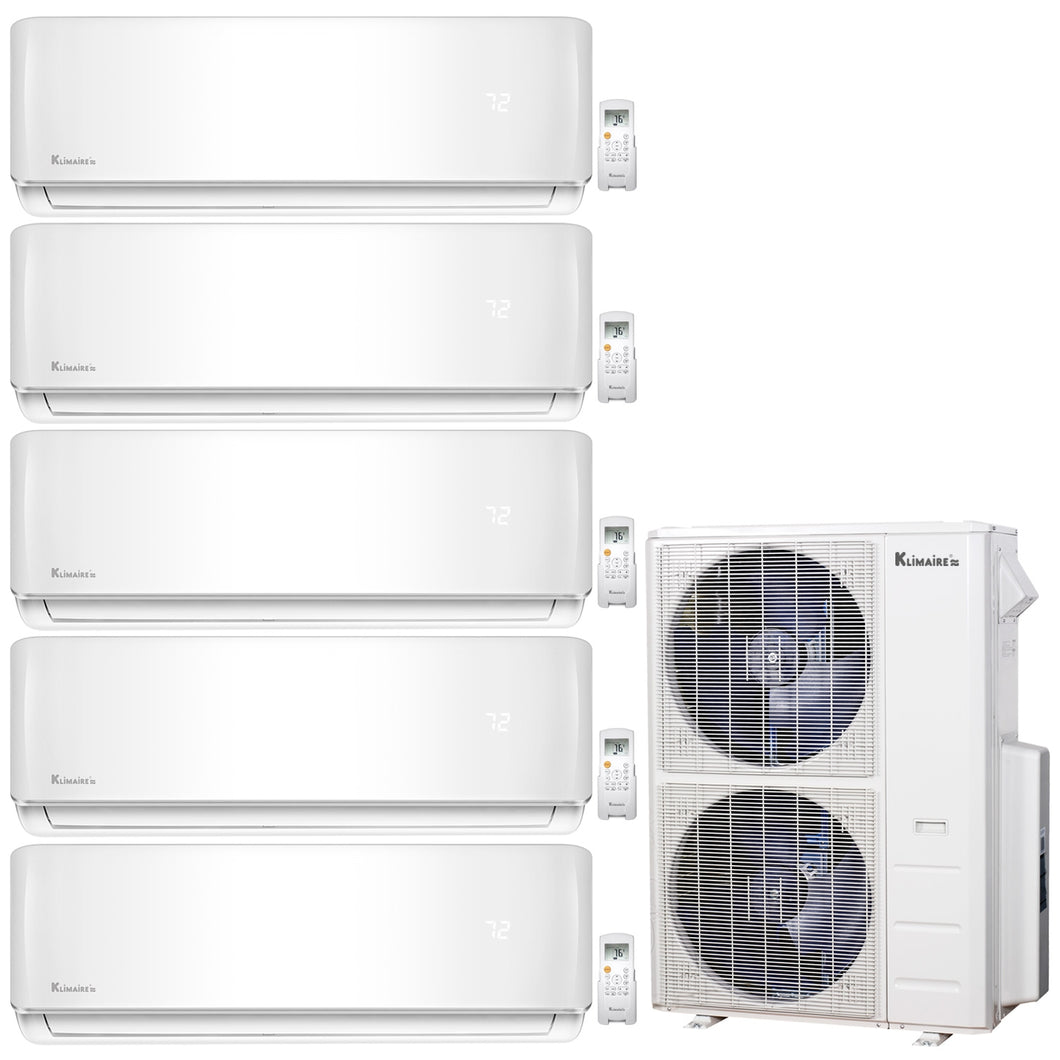 5-Zone Klimaire 21.3 SEER2 Multi Split Wall Mount Air Conditioner Heat Pump System 9+9+9+9+24