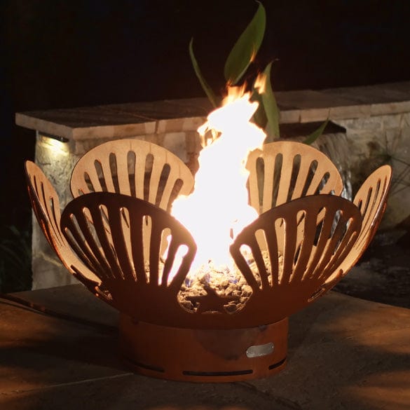 Fire Pit Art Barefoot Beach Gas Fire with Penta 18 In Burner Match Lit