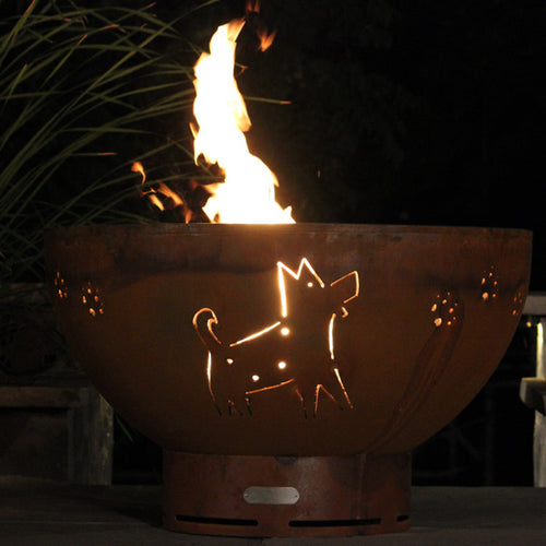 Fire Pit Art Funky Dog Gas Fire with Penta 24 In Burner Match Lit