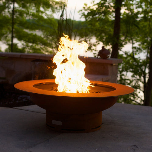 Fire Pit Art Saturn W/Lid Gas Fire with Penta 18 In Burner Match Lit
