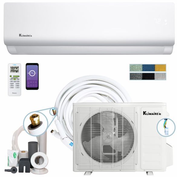 Klimaire DIY 12,000 BTU 19 SEER Ductless Mini Split Heat Pump Air Conditioner with 25 ft Pre-Charged Installation Kit & Wi-fi - 230V