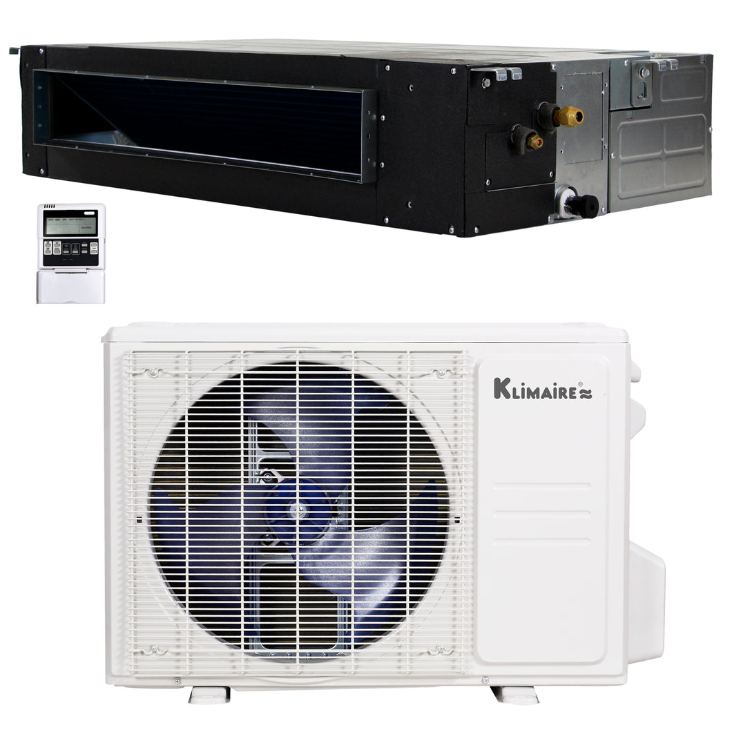 12,000 Btu 19 SEER2 Klimaire Ducted Recessed Mini-split Inverter Air Conditioner Heat Pump System 220V