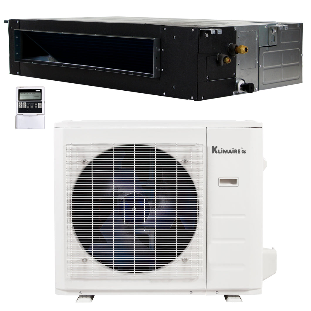 24,000 Btu 19 SEER2 Klimaire Ducted Recessed Mini-split Inverter Air Conditioner Heat Pump System 220V