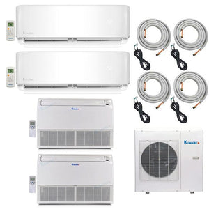 4-Zone Klimaire 16.5 SEER Ductless Multi-Zone Inverter Air Conditioner Heat Pump with 25 ft & 15 ft Installation Kits